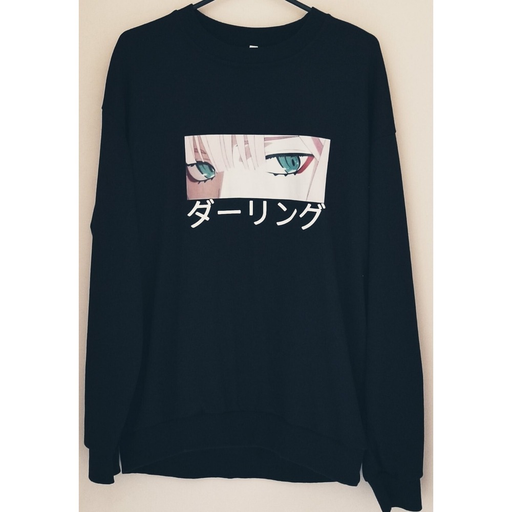 SHEIN Anime Pullover Crewneck Long Sleeve BLACK Sweatshirt Women's Sz L